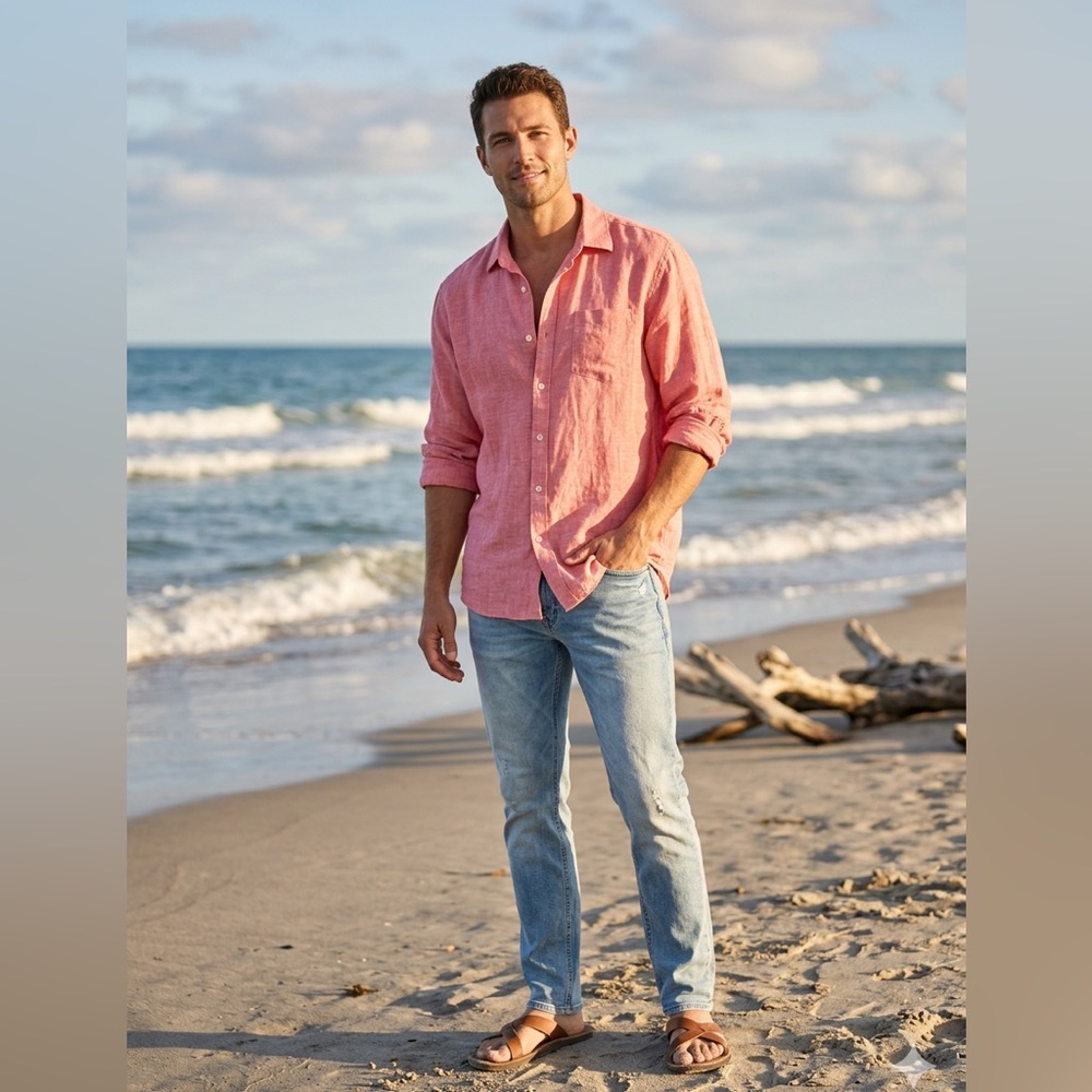 UNTUCKit Men's Coral-Pink Linen Button Down Shirt